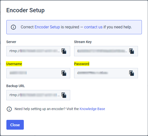 What Username and Password Do I Enter During My Encoder Setup? | Dacast